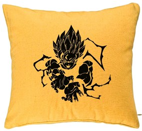 Perna Decorativa cu Dragonball Goku Black, 40x40 cm, Galben, Husa Detasabila, Burduf