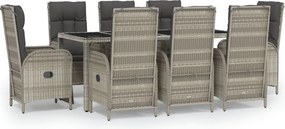 vidaXL Set mobilier grădină cu perne, 9 piese, gri, poliratan