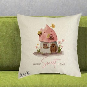 Perna Decorativa Home Sweet Home Casuta, 40x40 cm, Ecru, Husa Detasabila, Perna Inclusa, BEKZ®