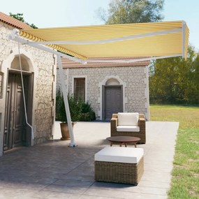 vidaXL Copertină autonomă retractabilă manual, galben/alb, 450x350 cm