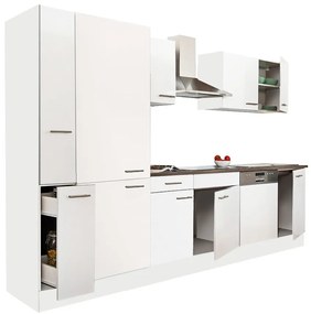 Mobilă de bucătărie Yorki 310, corp alb, cu față satinată albă și dulap cu raft