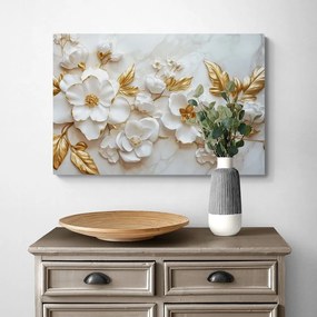 Tablou flori 3D cu frunze de aur