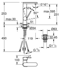 Baterie lavoar culoare crom, marimea L, pipa extractibila, Grohe Plus