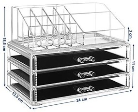 Organizator cosmetice cu 3 sertare, plastic, transparent, Songmics