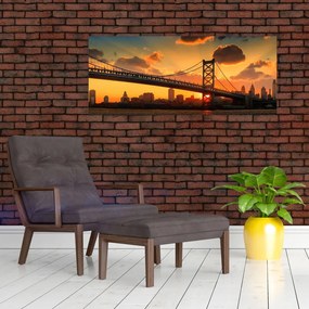 Tablou - Apus de soare peste Podul Ben Franklin, Philadelphia (120x50 cm)