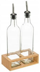 Sticle pentru ulei si otet in suport din bambus GUSTO, 2x 480 ml