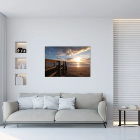 Tablou cu dig, plajă și mare (90x60 cm)
