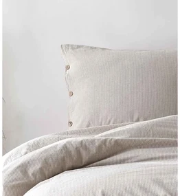 Lenjerie de pat Natural Stripes, 1 persoana, cearceaf pat 160x240 cm, husa pilota 160x220 cm, fata perna 50x70 cm, 100% bumbac cu aspect de in, sistem inchidere nasturi, maro