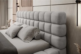 Pat matrimonial gri tapițat cu spațiu de depozitare cu somieră 140x200 cm Dizzle – ELTAP