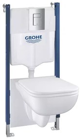 Set vas WC suspendat Grohe Solido 5 in 1 rezervor incastrat cu clapeta crom Even si capac Start Edge