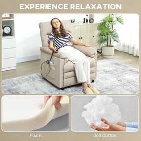HOMCOM Fotoliu Relaxant Electric cu Masaj și Încălzire, cu Suport pentru Picioare, Silențios, Reclinabil 150° în Material Catifelat Prietenos cu Animalele, cu Funcție de Memorare, 2 Telecomenzi pentru Sufragerie, Bej | Aosom Romania