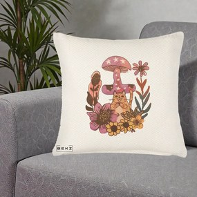 Perna Decorativa Ciuperca Pisica Boho, 40x40 cm, Crem Reliefat, Husa Detasabila, Perna Inclusa, BEKZ®
