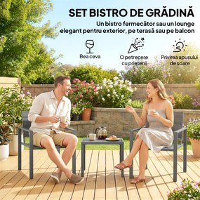 Outsunny Set Bistro Grădină 3 Piese pentru 2 Persoane, Masă și Scaune de Exterior cu Cadru Metalic, Mobilier din Plastic pentru Terasă | Aosom Romania