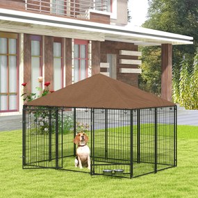 Pawhut Gard Metalic pentru Caini – Cu Usa pentru Bol &amp; Husa Oxford | Aosom Romania