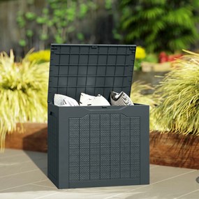 Outsunny Cufăr de Grădină cu Mânere, Container pentru Unelte Impermeabil, 56x41x50 cm, Gri Închis | Aosom Romania