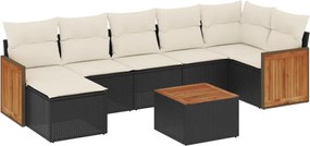 vidaXL Set mobilier de grădină cu perne, 8 piese, negru, poliratan