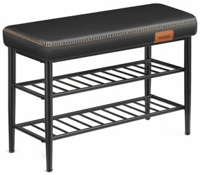 Bancheta cu spatiu depozitare, 80 x 30 x 50 cm, piele ecologica / metal, negru, Vasagle