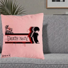 Perna Personalizata Death Note L Lawliet Rosu-Negru, 40x40 cm, Roz, Husa Detasabila, Perna Inclusa, BEKZ®