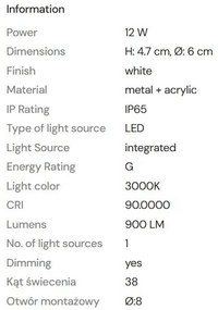 Spot LED incastrabil baie IP65 Cyklop IP65 3000K alb