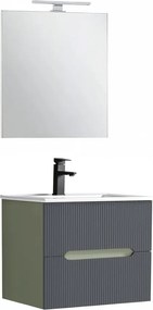 Trent mobilier de baie 60 cm chiuvetă ceramică (2 sertare) cu oglindă 60x80 cm verde măslin-gri antracit