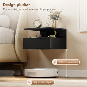 HOMCOM Set de 2 Noptiere Suspendate cu Sertar și Raft Deschis, 35x32x22.5 cm, Negru | Aosom Romania