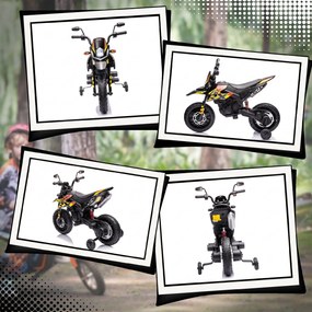 AIYAPLAY Motocicletă Electrică pentru Copii 3-8 Ani, 2 Motoare 12V, Roți Ajutătoare Detașabile, 30 kg, Galben | Aosom Romania