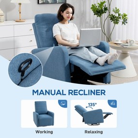 HOMCOM Fotoliu Relaxant Reclinabil Manual la 135°, Rotativ la 360° cu Funcție de Balans, Albastru | Aosom Romania