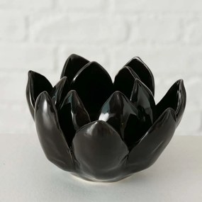 Suport lumanare lotus flower 10x10x7 cm, ceramica, negru