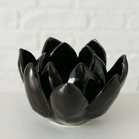 Suport lumanare lotus flower 10x10x7 cm, ceramica, negru