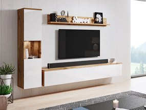 Mobilier living Nova BR (Stejar wotan + Alb lucios) (Iluminat LED alb). 1060053