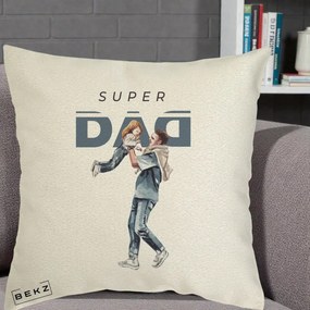 Cadou pentru Tata - Perna Personalizata Super DAD Tata si Fiica, 40x40 cm, Ecru, Husa Detasabila, Perna Inclusa, BEKZ®