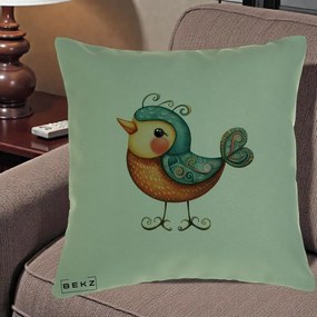 Perna Decorativa Pasare Ornamentala Folk Art, 40x40 cm, Verde, Husa Detasabila, Perna Inclusa, BEKZ®