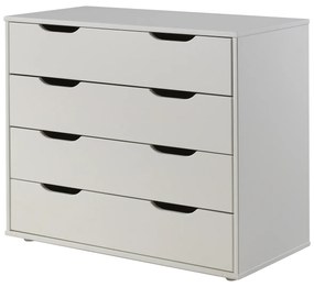 Set pat semi-supraetajat pentru copii SCOTT, alb, 90 x 200 cm, pin scandinav masiv, cu scară, birou glisant și comodă cu 3 sertare – Vipack