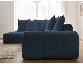 Colțar albastru închis extensibil/cu spațiu de depozitare cu tapițerie din chenille (cu colț pe partea stângă/în formă de ”L”) Everest – Bobochic Paris