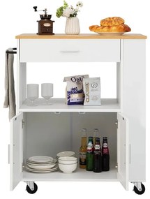 Cărucior de servire cu roți și 3 suporturi pentru condimente pe lateral