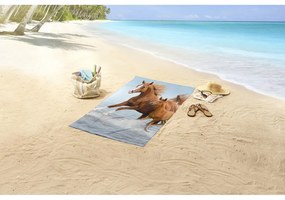 Prosop de plajă albastru/maro din catifea pentru copii 75x150 cm Free – Good Morning