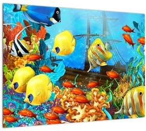 Tablou pe sticlă - Recif de corali colorat (70x50 cm)