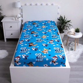 Cearceaf pentru copii albastru din bumbac cu elastic 90x200 cm Paw Patrol – Jerry Fabrics