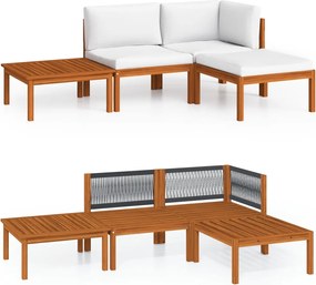 vidaXL Set fotoliu de grădină cu 4 piese, lemn crem, acacia și frânghie