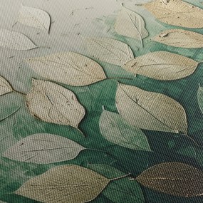 Tablou - Frunze verzi-aurii (cu ceas) (90x30 cm)