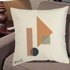 Perna Decorativa Geometric Bauhaus Triunghi, 40x40 cm, Ecru, Husa Detasabila, Perna Inclusa, BEKZ®