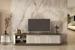 Comodă TV pe soclu Vesper 3D 187 cm - cașmir / nuc / mânere negre