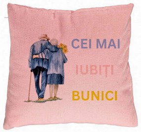 Perna Decorativa pentru Bunici 7, 40x40 cm, Roz, Husa Detasabila, Burduf