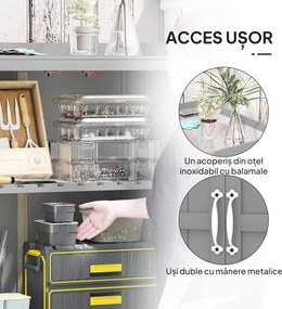 Outsunny Dulap de Exterior, Dulap pentru Ustensile cu Blat din Metal și Raft, Banc de Lucru din Lemn cu 2 Uși pentru Grădină, Terasă, Curte, Gri | Aosom Romania