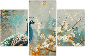 Tablou - Păun cu decor de aur (90x60 cm)