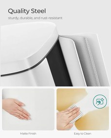 Cos de gunoi cu recipient si capac, metal, alb, Songmics