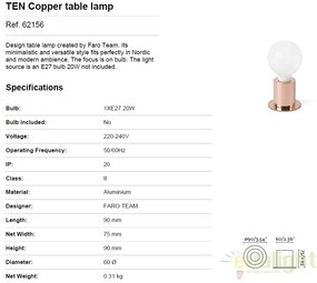Veioza / Lampa design modern minimalist TEN cupru 62156