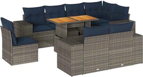 vidaXL Set canapele de grădină, 9 piese, cu perne, gri, poliratan