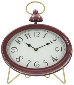 Ceas decorativ de masa rosu bordo din metal, 28,5x5,5x33,5 cm, Glam Bordeaux Mauro Ferretti