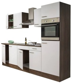 Mobilă de bucătărie Yorki cu corp din stejar Yorki, față alb satinat, dimensiune 270 cm